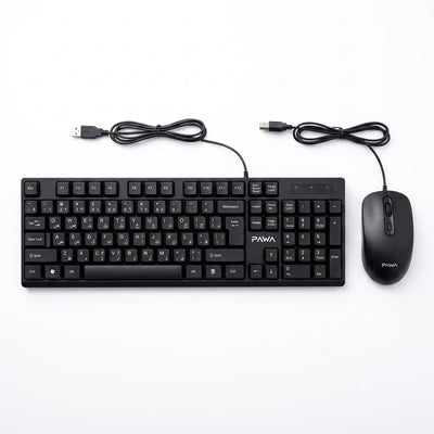 PAWA Wired Office Keyboard & Mouse Combo Set | Full-Size 104-Key Layout, 1000 DPI Optical Mouse, Plug & Play USB & Ergonomic Design (Black)