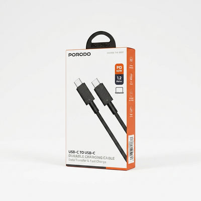 Porodo 60W PD USB-C to USB-C Durable Fast Charging Cable (1.2m) – High-Speed Data Transfer Power Cord Compatible with PS5, PlayStation 5, Laptops, and Nintendo Switch (NSW)
