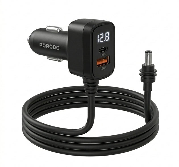 Porodo Starlink Mini 60W USB-C to DC Power Cable (3M / 9.8Ft) | High-Output 60W Power Delivery, DC 5521 Connector, Smart Power Management & Tangle-Free Build (Gray)