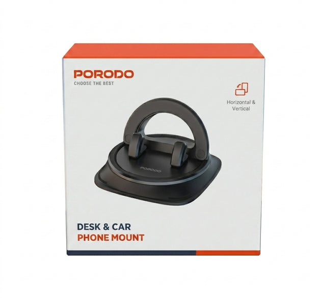 PORODO Rotatable Mobile Phone & Tablet Bracket | 360° Rotation, Strong Nano-Gel Suction Base, Spring Clamp Holder & Unobstructed Screen View (Black)