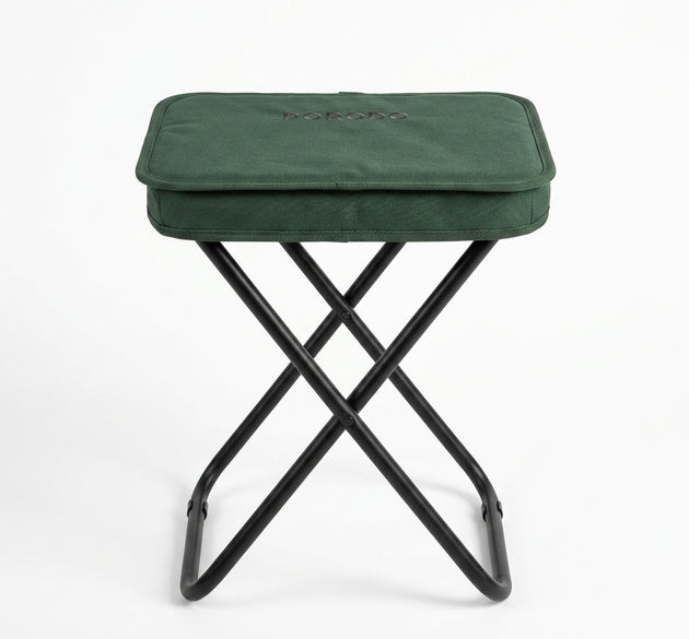 Porodo Lifestyle Quick-Fold Portable Camping Seat | Heavy-Duty Steel Frame, Tear-Resistant 600D Oxford Fabric, Side Pocket & Compact Carry Bag (Dark Green / Black)