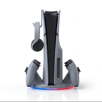 Dual Controller Charging Station & Vertical Stand for PS5 (Disc & Digital Edition) with Headset Holder
