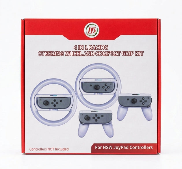 عجلة قيادة JYS 4 في 1 للسباقات ومجموعة قبضة مريحة لـ Nintendo Switch (NSW) – حزمة ملحقات متعددة اللاعبين Joy-Pad (حسّن إعداد الألعاب الخاص بك لجهاز PS5 و PlayStation 5)