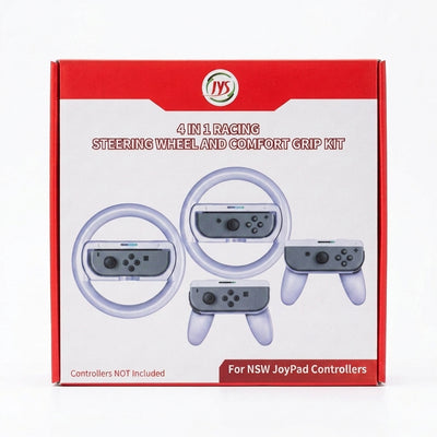 JYS 4-in-1 Racing Steering Wheel & Comfort Grip Kit for Nintendo Switch (NSW) – Joy-Pad Multiplayer Accessory Bundle (Optimize Your PS5 & PlayStation 5 Gaming Setup)