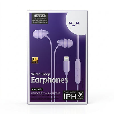 Remax RM-619 & RM-619i Wired Sleep Earphones – Hi-Fi Silicone In-Ear Headphones with Pressure-Less Wear (Available in 3.5mm Aux & Lightning/iPH Options)