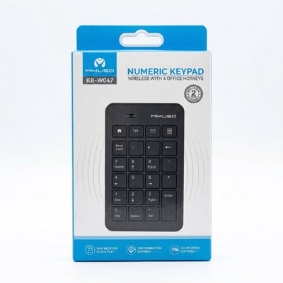 Mikuso KB-W047 Wireless USB Numeric Keypad with 4 Office Hotkeys – Portable Numpad Extension Compatible with PC, PS5, PlayStation 5, and Nintendo Switch (NSW)