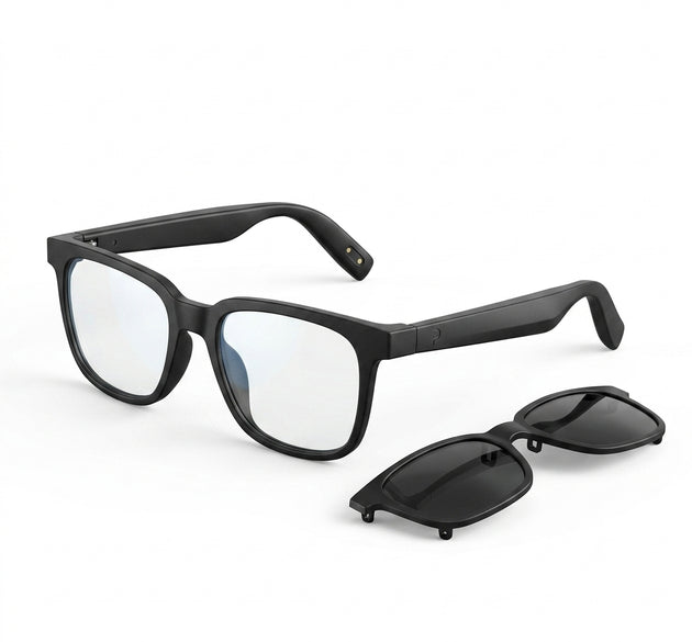PAWA Marbella 2-in-1 Dual Use Smart Audio Sunglasses | Bluetooth 5.4, UV-Proof Dual Lenses, Touch Controls & Type-C Charging (Black)
