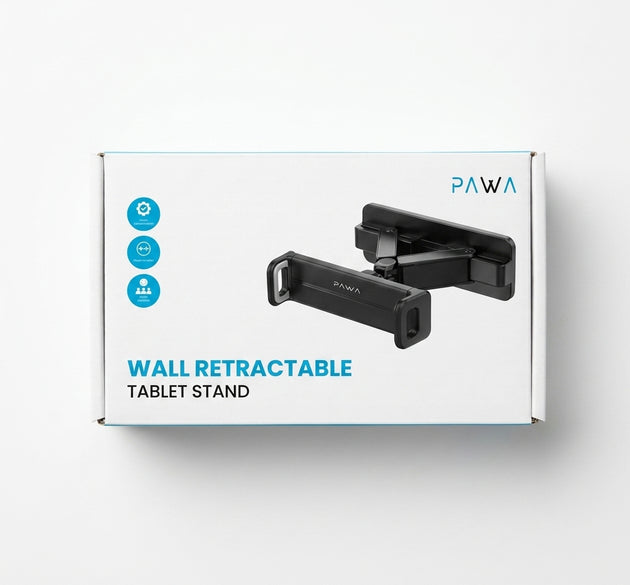PAWA Wall Retractable Tablet Stand | Multi-Angle Adjustable Retractable Arm, Sturdy Steel & ABS Frame for Smartphones & Tablets (Black)