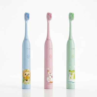 PAWA Giggle Kids Sonic Electric Toothbrush | 6 Brushing Modes, Ultra-Soft Bristles & Cute Animal Designs for Children (Yellow, Pink, Green)