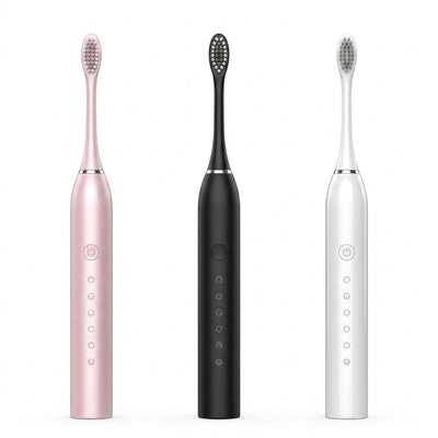 PAWA Satin Sonic Electric Toothbrush | 6 Brushing Modes, 4 Replacement Brush Heads & Rechargeable Battery (Pink, Black, White)