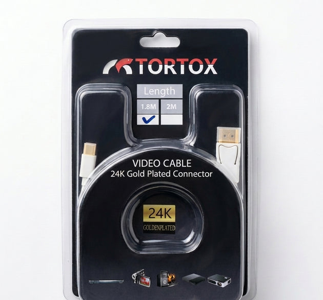 TORTOX 1.8M Mini DisplayPort to DisplayPort 4K Video Cable – 24K Gold-Plated Mini DP to DP Cord for Laptops, Monitors, and Projectors