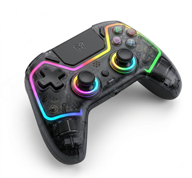 EMG Artic Smoke P504 Wireless Controller for PS5 - Hall Effect Magnetic Joysticks & Triggers, Transparent Smoke Shell with Dual-Zone RGB Lighting, 2 Programmable Back Buttons | Compatible with PlayStation 5, PC