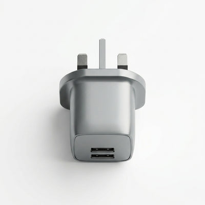 PAWA PocketMini Dual USB Travel Charger 2.4A with USB-A to Lightning Cable | UK 3-Pin Plug, Intelligent Current Matching & Over-Voltage Protection (Grey)
