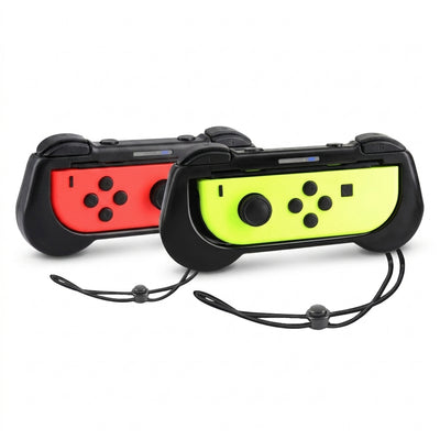 JYS NS155 Ergonomic Joy-Con Handle Grips 2-Pack for Nintendo Switch | Wear-Resistant ABS Shell, Pass-Through SL/SR Buttons & Wrist Straps (Black)