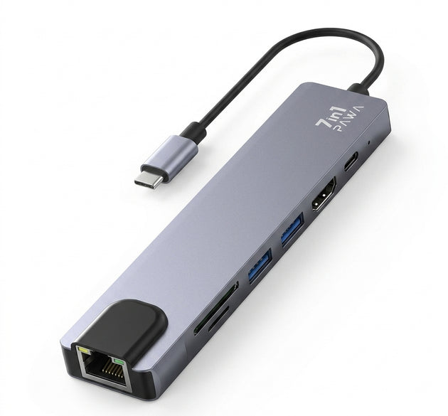 موزع USB-C من Pawa 7 في 1 مع HDMI بدقة 4K