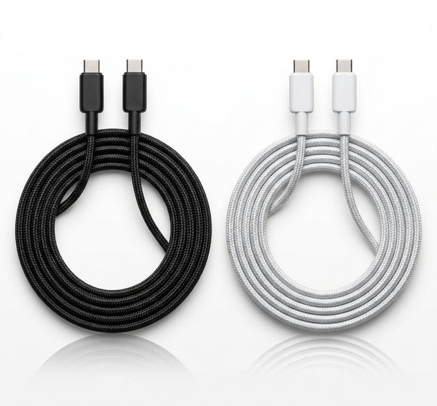 PAWA El-Caro 100W USB-C to USB-C Premium Braided Cable (2M / 6.6Ft) | 5A High-Speed Charging, E-Marker Smart Chip, 480Mbps Data Sync & Reinforced Connectors (Black & White Options)