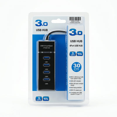SuperSpeed 4-Port USB 3.0 Hub (30cm Cable) – 5Gbps Data Splitter & Extension Adapter Compatible with PC, PS5, PlayStation 5, and Nintendo Switch (NSW)