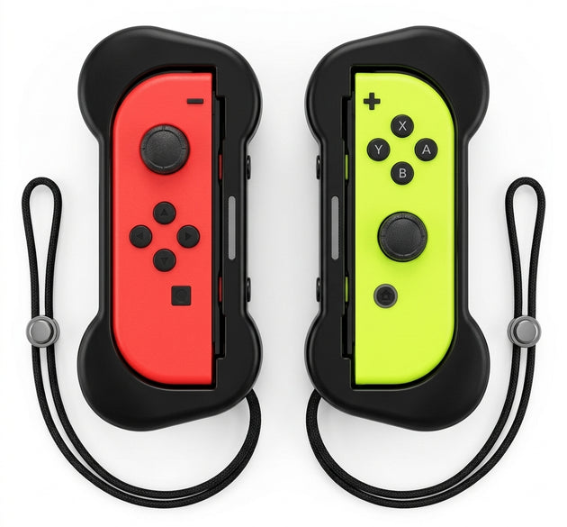 JYS NS155 Ergonomic Joy-Con Handle Grips 2-Pack for Nintendo Switch | Wear-Resistant ABS Shell, Pass-Through SL/SR Buttons & Wrist Straps (Black)