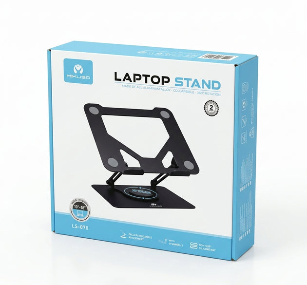 MIKUSO LS-070 360° Rotating Aluminum Laptop Stand – Collapsible Ergonomic Desktop Riser (10