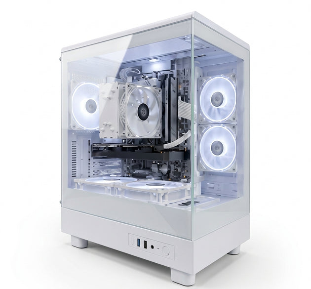 NS Gamer Gaming PC (Mountain Build) | Intel Core i5-14400F, RTX 5060, ASUS Prime H610M D4 Motherboard, 16GB DDR4 RAM, 512GB NVMe M.2 SSD, High-Efficiency Air Cooler, 600W PSU, Panoramic White 3-Fan Chassis