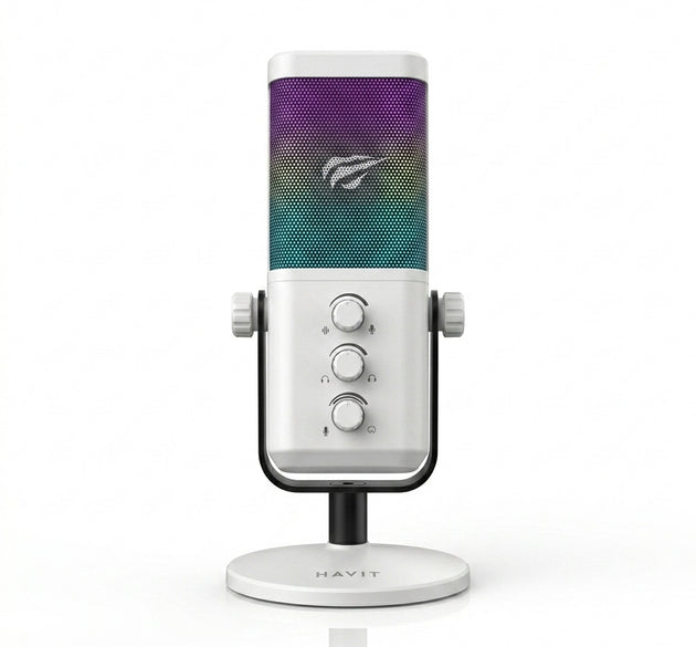 HAVIT GK65 USB Live Gaming Microphone | RGB Cardioid Condenser Mic, Tap-to-Mute, Mic Gain, 3.5mm Jack & Desktop Stand | Plug-and-Play for PC, Mac, PS5, PS4, Streaming, Podcasting & Discord
