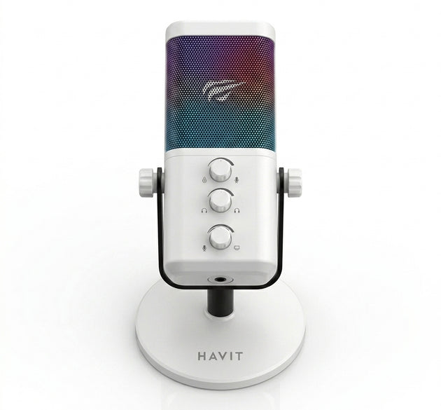 HAVIT GK65 USB Live Gaming Microphone | RGB Cardioid Condenser Mic, Tap-to-Mute, Mic Gain, 3.5mm Jack & Desktop Stand | Plug-and-Play for PC, Mac, PS5, PS4, Streaming, Podcasting & Discord