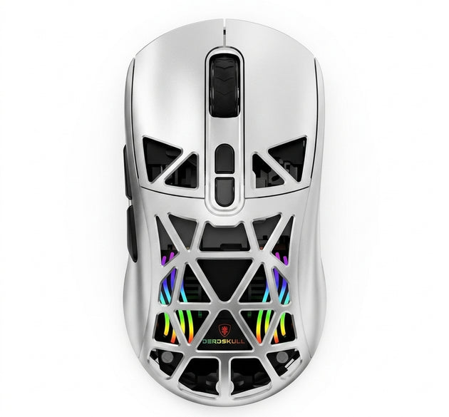 Deadskull Raptor DS330 Ultra-Light Wireless Gaming Mouse | Tri-Mode Connectivity (2.4G, Bluetooth, Wired), Skeleton Shell Design & RGB Backlighting (Silver/Black)