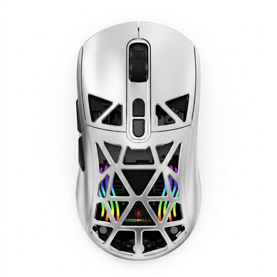 ماوس الألعاب اللاسلكي فائق الخفة Deadskull Raptor DS330 | اتصال ثلاثي الأوضاع (2.4G، بلوتوث، سلكي)، تصميم هيكل عظمي وإضاءة خلفية RGB (فضي/أسود)