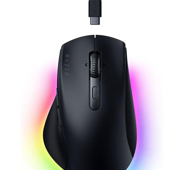 Razer Pro Click V2 Right-Handed Ergonomic Wireless RGB Mouse: HyperSpeed Wireless (2.4 GHz), Bluetooth – up to 3 hosts, USB-C wired, Up to 3.5 months Battery Life, 9 Programmable Buttons - Black