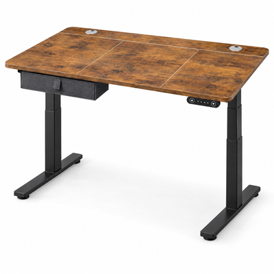 Electric Height Adjustable Standing Desk with Drawer | Sit-Stand Desk 70–115 cm Lifting Range, One-Touch Control Panel, Wood Grain MDF Tabletop, Heavy-Duty Steel Frame & Cable Management | Home Office, Study & Gaming
