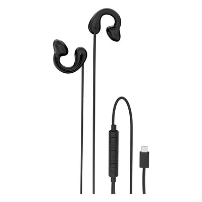 PORODO Voxen Clip-On Wired Earphones with USB-C Connector | Open-Ear Ergonomic Fit, 11mm Powerful Audio Drivers, In-Line Mic & Volume Control (Black)