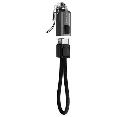 كابل بيانات Porodo Chargeloop على شكل حلقة مفاتيح USB-C إلى Lightning | شحن سريع 30 واط مع توصيل الطاقة، طول 0.2 متر فائق الحمل، هيكل من سبائك الزنك وتصميم مضفر بالنايلون (أسود)