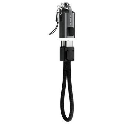 كيبل بيانات سلسلة مفاتيح بورودو تشارجلوب من USB-C إلى USB-C | شحن سريع بقوة 60 واط، طول فائق قابل للحمل 0.2 متر، غطاء من سبائك الزنك وتصميم مضفر من النايلون (أسود)