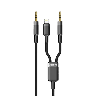 PORODO Multi-Device AUX 3.5mm to Lightning Cable (1.2M / 4Ft) | High-Fidelity Lossless Audio, Gold-Plated Connectors, Heavy-Duty Nylon Braiding & Universal Car/Speaker Compatibility (Black)