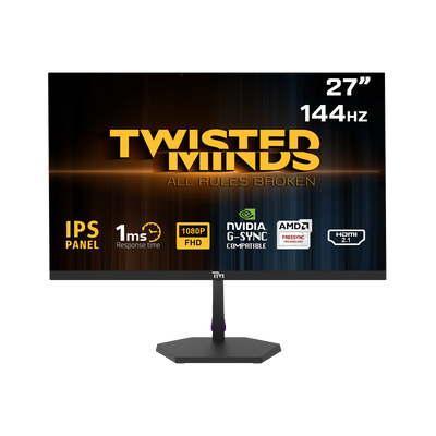 Twisted Minds 27" FHD 144Hz Eco Series Gaming Monitor | 1920x1080 Resolution, Fast 1ms Response Time, HDMI 2.1 TMDS, Vivid Colors, Ultra-Wide Viewing Angle, PC & Console Compatible