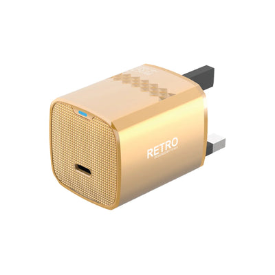 PAWA Retro PD 35W GaN USB-C Wall Charger (UK Plug) | 35W Power Delivery Fast Charging, Mini Compact Retro Design, Advanced GaN Technology & Multi-Layer Safety Protections