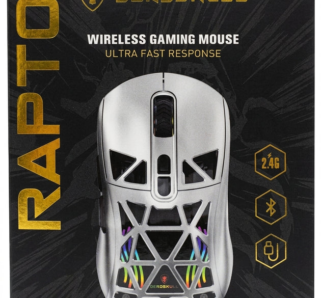 Deadskull Raptor DS330 Ultra-Light Wireless Gaming Mouse | Tri-Mode Connectivity (2.4G, Bluetooth, Wired), Skeleton Shell Design & RGB Backlighting (Silver/Black)