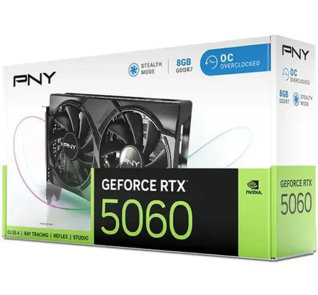 PNY GeForce RTX 5060 8GB GDDR7 OC Graphics Card | Dual Fan Cooling, Stealth Mode, Overclocked Performance & DLSS 4 Support (Black)