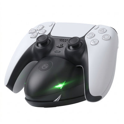 JYS Shark Series Wall Mount Controller Charging Dock for PS5 DualSense | Fast Charging Stand & Display Bracket with LED Glowing Eye Indicator, Space-Saving Wall Bracket (Black)