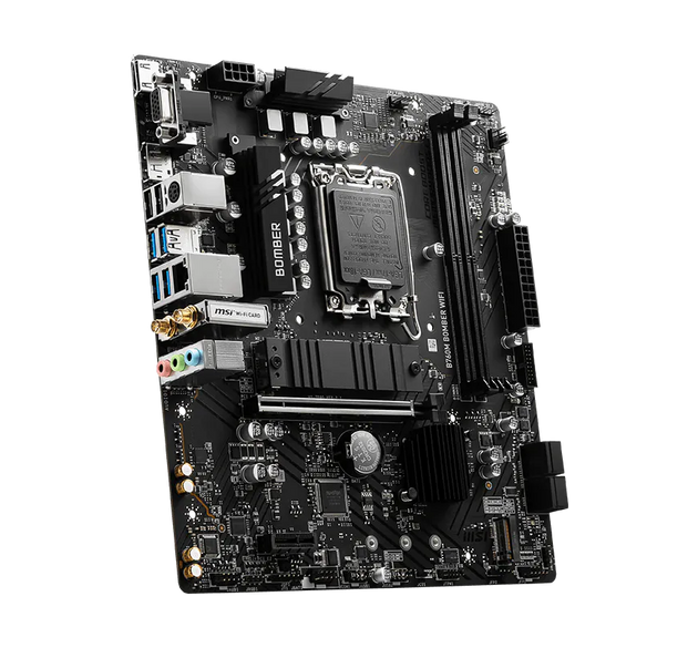 MSI B760M BOMBER WIFI DDR5 Motherboard | Intel LGA 1700, Micro-ATX, Dual DDR5, PCIe 4.0 x16, Lightning Gen4 M.2, Wi-Fi 6, 2.5G LAN, HDMI/DP | Compatible with Intel Core 14th, 13th & 12th Gen CPUs